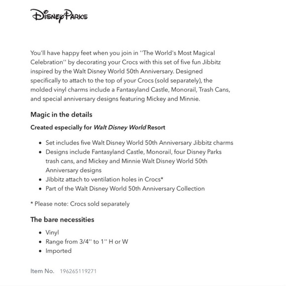 Walt Disney World 50th Anniversary Jibbitz Set by Crocs - Picture 4 of 6